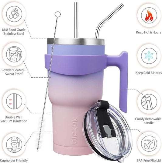BJPKPK 30 oz Tumbler With Handle And Straw Stainless Steel Travel Mug Insulated Tumbler Cups With Lids,Pastel Sunset