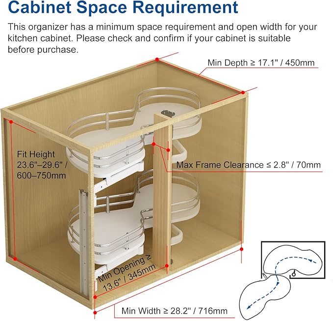 VADANIA Left Swing Pull Out Organizer for 32" Blind Corner Kitchen Cabinet, 2 Tiers Swing Tray, Soft Close, Left Handed Open