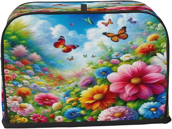 4 Slice Spring Colored Flowers Toaster Cover Waterproof Dust Fingerprint Bread Machine Cover Washable Kitchen Appliance Protector For Home Kitchen Bakeware Table Decor Women Gifts