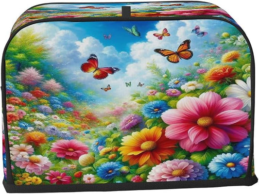 4 Slice Spring Colored Flowers Toaster Cover Waterproof Dust Fingerprint Bread Machine Cover Washable Kitchen Appliance Protector For Home Kitchen Bakeware Table Decor Women Gifts