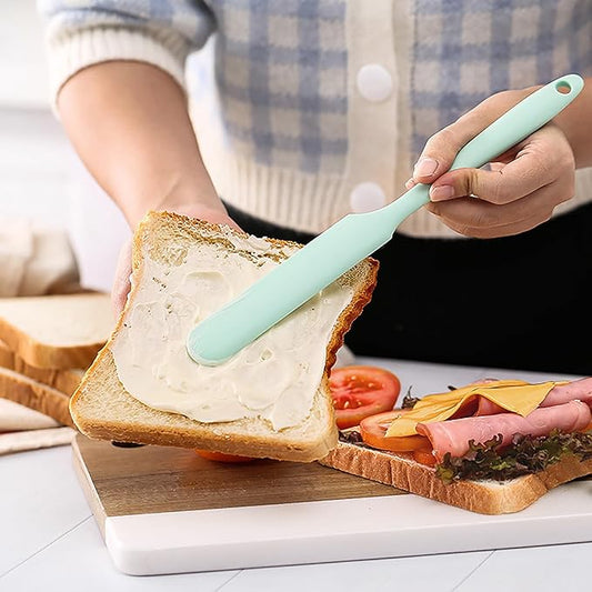 4 Pcs Silicone Jar Spatula Long Handle Kitchen Spatulas for Mixing, Scraping, and Spreading,Ideal for Jars, Baking, Cake Icing, Cream, Butter, and Batter Kitchen Tool (Purple, Pink, Green, Yellow)