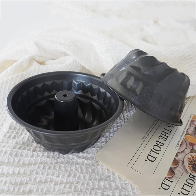 6Inch Tube Cake Pan, Nonstick Fluted Tube Pans, Small Round Carbon Steel Baking Mold, Round Bakeware for Pumpkin Cake, Pudding, Brownies, Bread - 2Pcs, Black