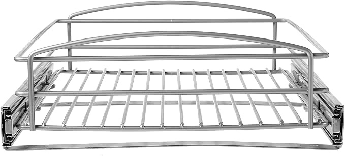 Knape & Vogt RS-MUB-14-FN 5 in. H x 15 in. W x 20 in. D Multi-Use Basket Silver Pull Out Cabinet Organizer, Frosted Nickel