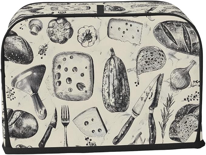 2 Slice Kitchen Art Design Toaster Cover Waterproof Dust Fingerprint Bread Machine Cover Washable Kitchen Appliance Protector For Home Kitchen Bakeware Table Decor Women Gifts