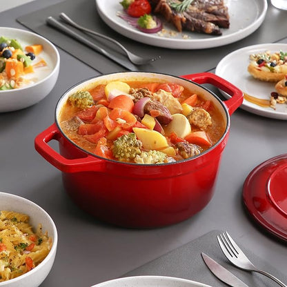 vancasso Enameled Cast Iron Dutch Oven, 3.5 QT Small Dutch Oven with Lid and Dual Handles, Round Enamel Dutch Oven Pot for Cooking, Red