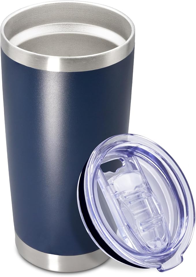 20 oz Tumbler Coffee Travel Tumblers Bulk with Lid Stainless Steel Double Wall Vacuum Insulated Mug Powder Coated Cups fit Car Cupholder for Hot and Cold - Navy, 1Pack