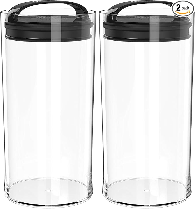 Prepara Evak Fresh Saver, 4 Quart Airless Canister with Black handle, Clear (Pack of 2)