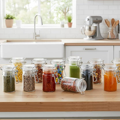 Suclain 20 Pcs 3 oz PET Plastic Storage Jars with Airtight Hinged Lid Mini Sealed Clear Wide Mouth Spice Jar Empty Round Leak Proof Canning Storage Containers for Sugar Jam Sauces Herbs Coffee