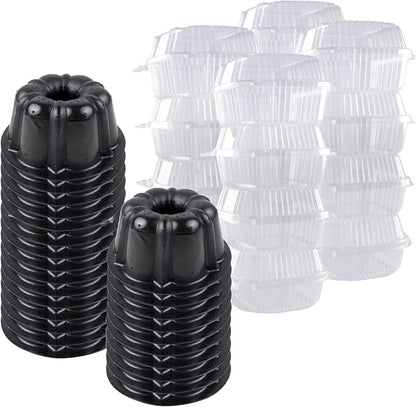 O’Creme Bakeable Plastic Mini Cake Pan with Container - Baking Pan With Non-Stick Silicone - Reusable Mold For Baking and Much More - and Clear Snap-Closure Container - 25 Cake Pans + 25 Containers