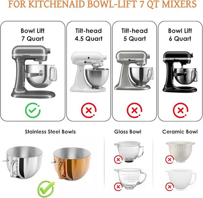 Silicone Bowl Liners for KitchenAid 7 Qt Bowl-Lift Mixer, Silicone Bowl Insert for KitchenAid 7 Quart Mixer, Included 3 Liners with 3 Lids (For 7 Qt Bowl-lift)