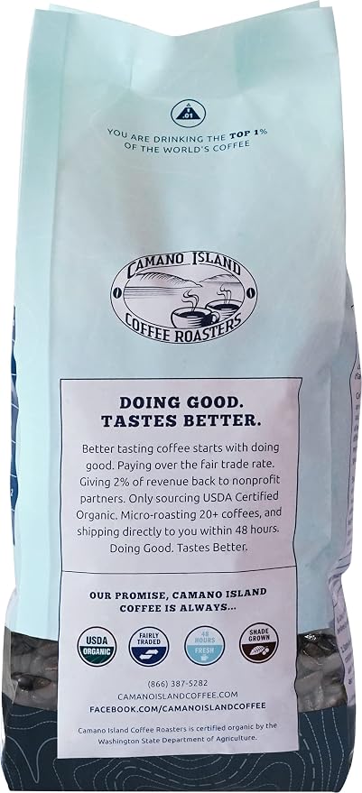 Camano Island Coffee Roasters Varietal Supremo Espresso Blend, Ground 2lb, Fresh Dark Roast, USDA Organic, Fairly Traded, Shade Grown Arabica, Chocolate, Caramel, Hint of Spice Flavor Profile