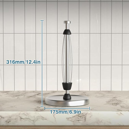 Paper Towel Holder Countertop, One-Handed Tear, Stainless Steel, Weighted Base, Silver, Paper Towel Roll Holder Stand with Ratchet Mechanism for Kitchen Bathroom Farmhouse Essentials Decor Accessories