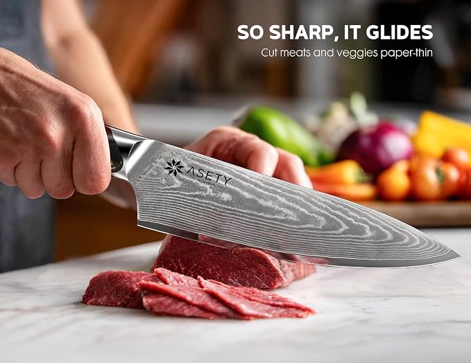 ASETY Damascus Knife Set 3 PCS: Ultra-Sharp Professional Chef Knife Set, Japanese Kitchen Knives with VG10 Steel Core, Full Tang Resin Handle, Elegant Box for Men Women, Fathers day