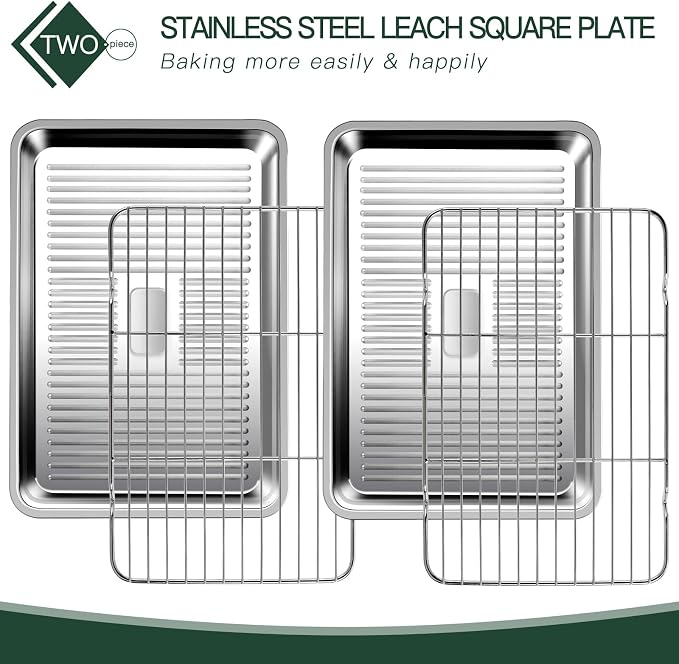 GIUOIDUO Stainless Steel Baking Tray with Grill,(3 trays and 3 grills), for Baking, Cooling Cookies or Bacons, Ovens and Dishwashers Safe, Heat Evenly, Durable Cookie sheet