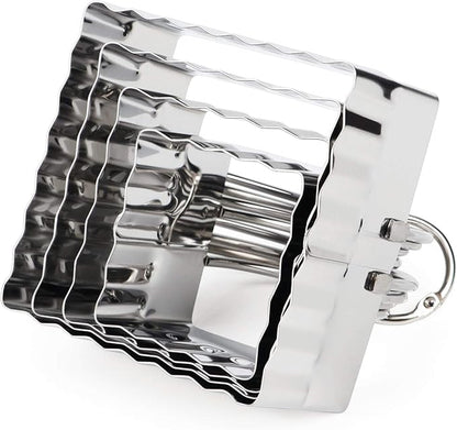 HULISEN Square Biscuit Cutter Set (4 Pieces/Set), Stainless Steel Cookies Cutter with Handle, Professional Baking Dough Tools (Ripple Square)