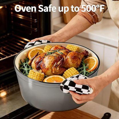 Enameled Cast Iron Dutch Oven with Lid -6.5 QT, incl. Sourdough Bread-Baking Supplies like Banneton Proofing Basket, Heavy Duty Cookware Bread-Oven for Baking, Stews, and Roasting, Gray