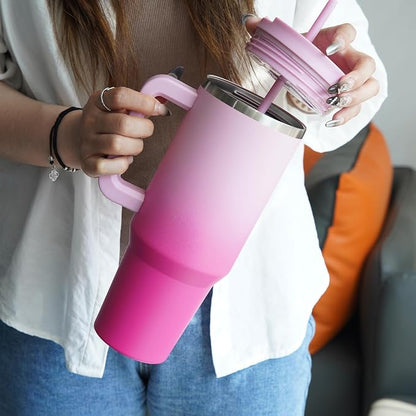 Konokyo 30 oz Tumbler with Handle and 2 Straws,2 in 1 Lid Insulated Water Bottle Stainless Steel Travel Coffee Mug,Day Night