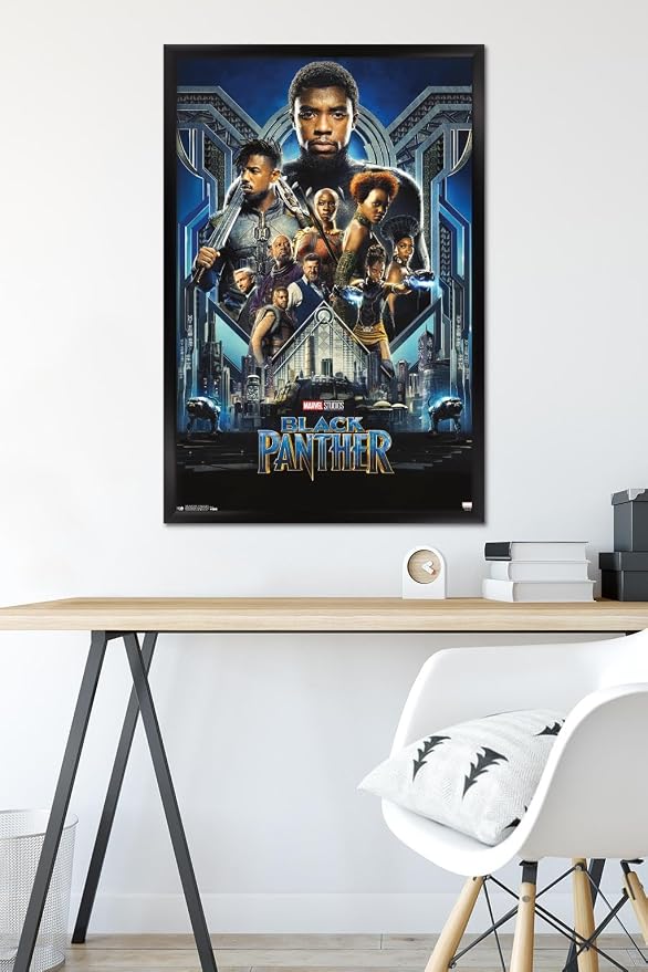 Trends International Marvel Cinematic Universe - Black Panther - Group One Sheet Wall Poster, 22.375" x 34", Black Framed Version