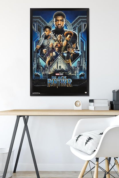 Trends International Marvel Cinematic Universe - Black Panther - Group One Sheet Wall Poster, 22.375" x 34", Black Framed Version