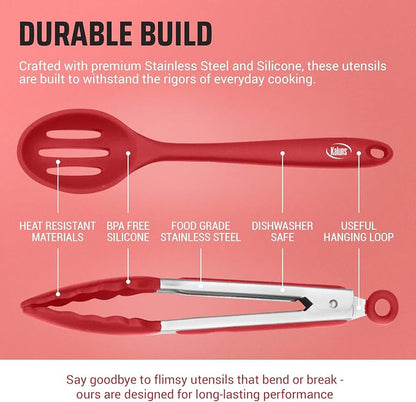 Kaluns Silicone Kitchen Utensils Set 24 Pcs Cooking Utensils Set - Can Opener, Masher, Turner, Spatula 446°F Heat Resistant Non-Stick - Premium Silicone and Stainless Steel Utensil Set