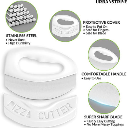 Urbanstrive Heavy Duty Stainless Steel Pizza Cutter with Cover, Super Sharp Blade Pizza Knife Pizza Cutter Rocker, Perfect Kitchen Gadgets for Pizza Cutting Home Essentials, White