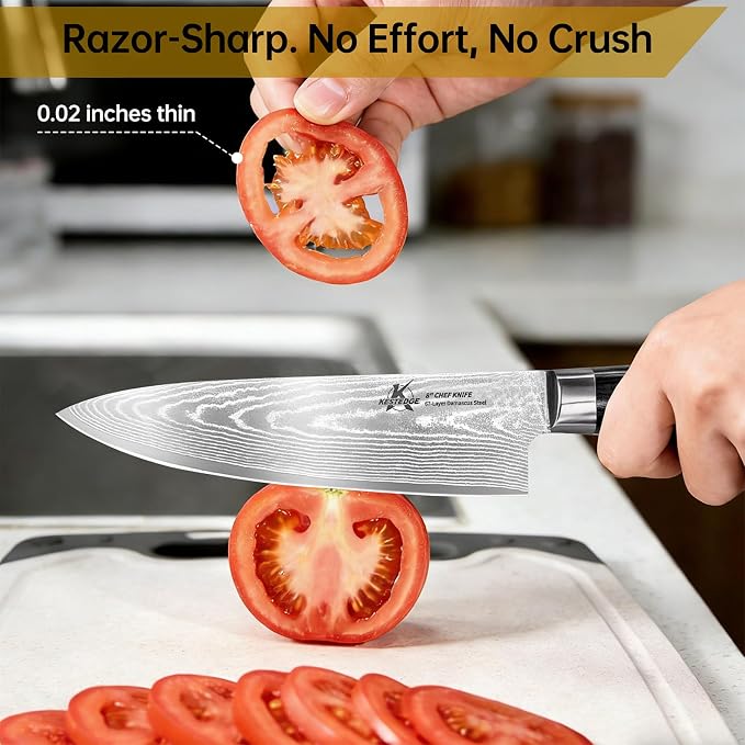 8 Inch Chef Knife VG10 Damascus - Ultra Sharp G10 Handle | Ultra sharp VG10 chef knife, Damascus non-stick blade, military-grade G10 grip, rust resistant, perfect for meal prep