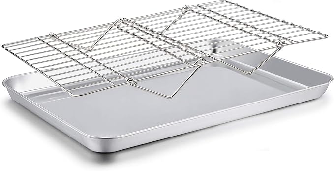TeamFar Baking Sheet with Rack Set(1 Pan & 1 Tier Rack), Cookie Sheet Baking Pan & Cooling Baking Roasting Stackable Rack Stainless Steel for Cookie Bacon Meat, Oven & Dishwasher Safe, Healthy