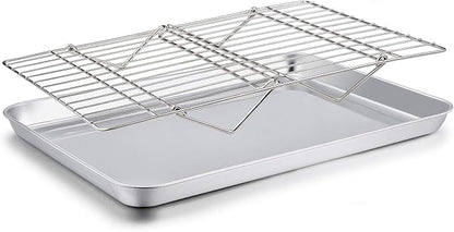 TeamFar Baking Sheet with Rack Set(1 Pan & 1 Tier Rack), Cookie Sheet Baking Pan & Cooling Baking Roasting Stackable Rack Stainless Steel for Cookie Bacon Meat, Oven & Dishwasher Safe, Healthy