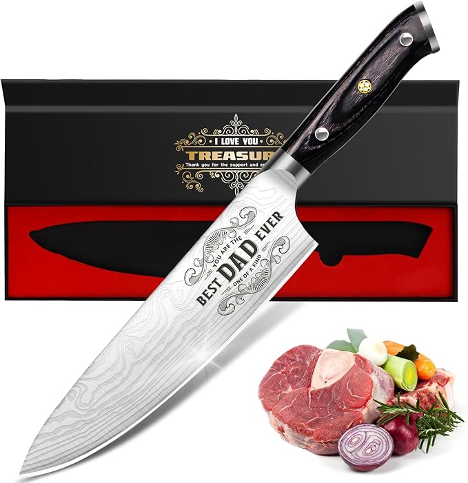 Funistree Gifts for Men Dad Fathers Day from Daughter Son Kids, 8 inch Pro German 1.4116 Chef Knife, Best Kitchen Knife Gifts Set for Him husband Birthday Anniversary