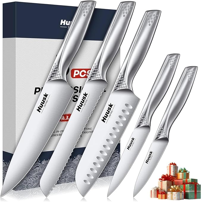 Huusk Japanese Chef Knife Set - 5 PCS Kitchen Knife Sets with Ergonomic Handle, Professional Ultra Sharp Chef Knives Set, Ideal Gifts for Men and Women