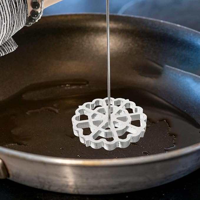 Mold Rosette Iron Molds with Wooden Handle, Flower Cookie Maker Molds, Funnel Cake Maker Cooking Stamp Maker
