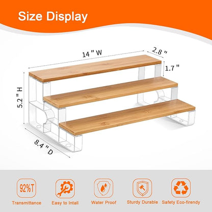 junyuan Spice Rack Organizer for Cabinet,3 Tier Spice Organization for Kitchen,Bathroom Organizers and Storage,Seasoning Countertop Shelf,Bamboo Display Shelves Racks,Clear 14"