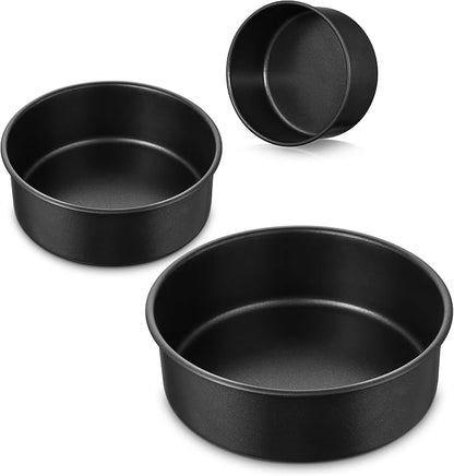 E-far Nonstick Cake Pan Set of 3, 5/7/9 Inch Stainless Steel Baking Pans Tins, Round Bakeware for Layer Cakes, Stainless Steel Core & Non-Toxic Coating, Straight Side & 2 Inch Deep