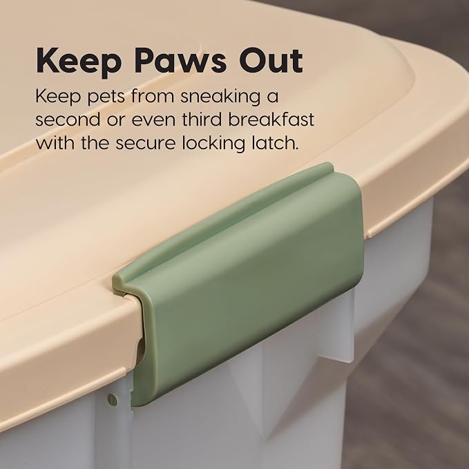IRIS USA Dog Food Storage Container 58 lbs, Attachable Wheels, for Dog Cat Birds and other Pets, Food Storage Bin, Keep Fresh, Easy Mobility, BPA Free - Made in the USA, Almond/Clear