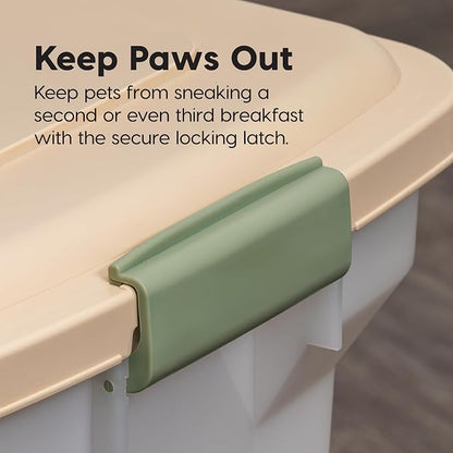 IRIS USA Dog Food Storage Container 58 lbs, Attachable Wheels, for Dog Cat Birds and other Pets, Food Storage Bin, Keep Fresh, Easy Mobility, BPA Free - Made in the USA, Almond/Clear