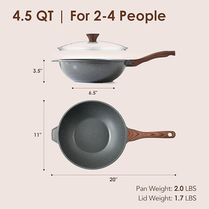 SENSARTE Nonstick Wok Pan with Lid 11-inch, Healthy Stir-fry Pan Induction Cookware with Swiss Granite Coating, Deep Frying Pan Skillet with Stay-cool Handle, PFOA Free
