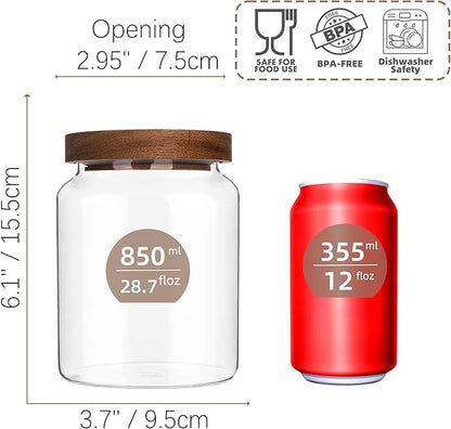 Custde Glass Jar with Lid, 28.7 FL oz Airtight Glass Storage Jar for Kitchen Counter, Pantry, Decorative Jar for Coffee, Sugar, Candy (Wooden 28.7 FL OZ)