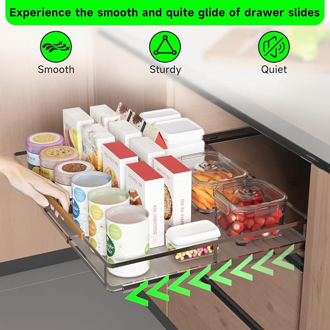 Expandable Pull Out Drawers for Cabinets, Kitchen Cabinet Slide Out Shelves, Adjustable Roll Out Drawers, Stainless Steel, Small 2 Pack, (10.5"-16") W * 22.7"D