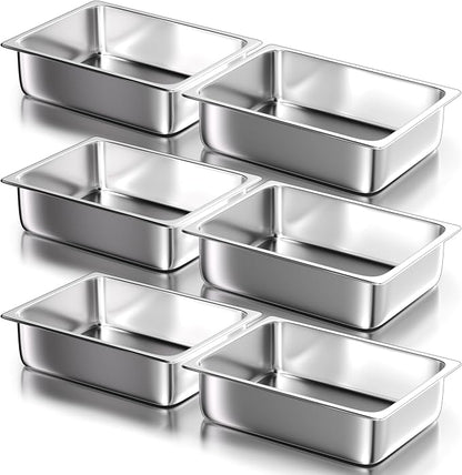 WantJoin Steam Table Hotel Pans - 1/2 Half Size 4 Inch Deep 6 Pack, Stainless Steel Food Storage Container Metal Tray Sets for Commercial Chafing Dishes Restaurant Buffet Catering Supplies