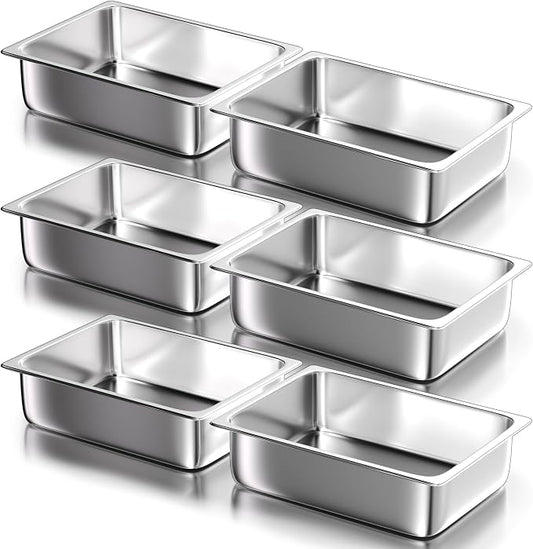 WantJoin Steam Table Hotel Pans - 1/2 Half Size 4 Inch Deep 6 Pack, Stainless Steel Food Storage Container Metal Tray Sets for Commercial Chafing Dishes Restaurant Buffet Catering Supplies