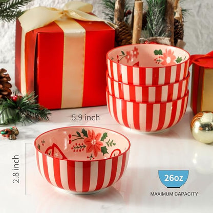 Ceramic Soup Bowls Set of 6,30 Ounce Stoneware Cereal Bowl,Porcelain Nesting Bowls for Oatmeal, Popcorn, Soup, Pasta, Fruit, Housewarming Gifts, Party, Holiday, Microwave & Dishwasher Safe