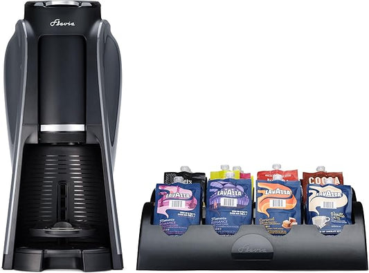 Flavia Aroma Brewer Bundle with 84 Freshpacks and 1 Merchandiser - Coffee Machine, Makes Coffee, Lattes, Tea, and other Hot or Iced Beverages, Multiple Brew Sizes, Black, Works ONLY with Freshpacks
