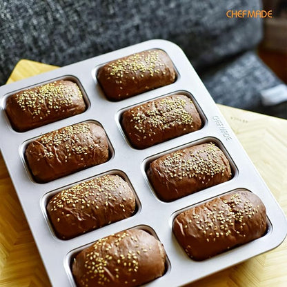 CHEFMADE Brownie Cake Pan, 8-Cavity Non-Stick Rectangle Muffin Pan Bakeware for Oven Baking(Gold)