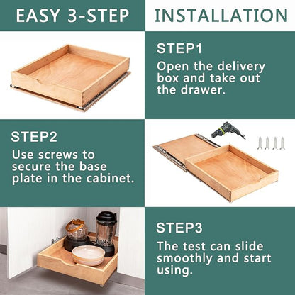 Fully Assembled Pull Out Cabinet Drawer, Wood Pull Out Cabinet Organizer, Soft Close Slide Out Pull Out Drawers for Kitchen Cabinets, Fast and Easy DIY Installation, 21”W x 21”D