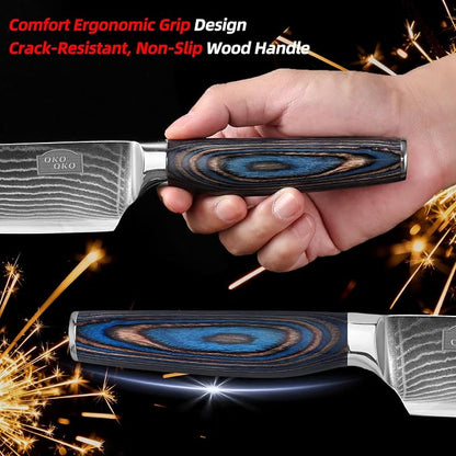 Damascus Chef Knife, 8-Inch Kitchen Knives with 9Cr18MoV Steel Core, Japanese Chef Knife with Durable Wood Handle - Professional Razor Sharp Cooking Chef Knife for Kitchen with Gift Box