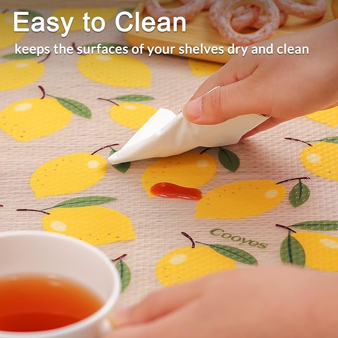 Cooyes Shelf Liner, Non-Adhesive Cabinet Liners for Kitchen Drawers, Shelves, Refrigerator, Pantry Storage, Bathroom Closet, Fridge, Durable Waterproof EVA Mats(11.8" W x 360" L, Yellow Lemon)