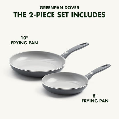 GreenPan Dover 8" and 10" Frying Pan Skillet Set, Healthy Ceramic Nonstick Coating, PFAS-Free, Dishwasher Safe, Comfort Grip Handle, Gray