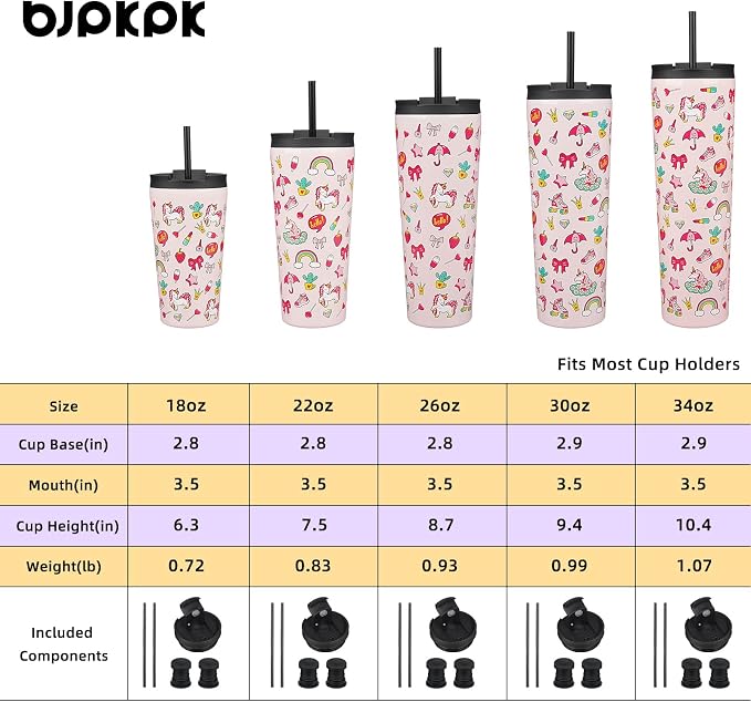 BJPKPK 34oz Insulated Tumbler With lid And Straw Stainless Steel Tumblers Travel Coffee Mug Reusable Thermal Cup,Unicorns