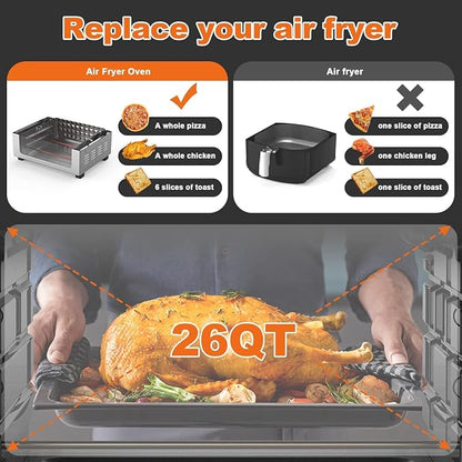Geek Chef 26 QT Air Fryer Oven, Big Air Fryer, Toast Oven with Bake, Roast, Pizza, Easy to Use & Clean, Stainless Steel