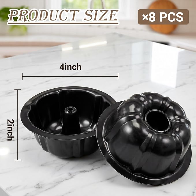 Ctosree 8 Pcs Fluted Mini Cake Pan 4 Inches Nonstick Fluted Cake Pan Carbon Steel Tube Metal Tube Oven Baking Mold with Flower Shape for Cupcake, Black